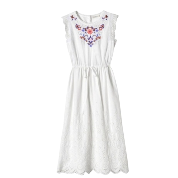 Rebecca Taylor Dresses & Skirts - Rebecca Taylor 6 White Eyelet Flutter Sleeve Sundress Embroidered Midi Luxury